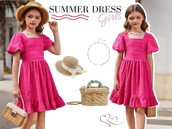 Arshiner Girls Backless Dress Short Sleeve Square Neck Ruffle Hem Elegant Dresses