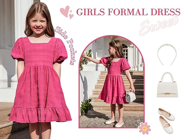 Arshiner Girls Backless Dress Short Sleeve Square Neck Ruffle Hem Elegant Twirl Dresses