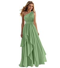 One Shoulder bridesmaid dresses A-Line Tiered Skirt Chiffon Pleated Formal Evneing Party Gown