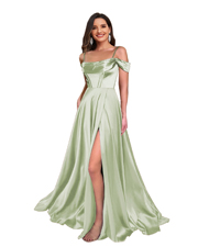 a-line prom dresses long ball gown with slit One Shoulder satin formal evening party gown