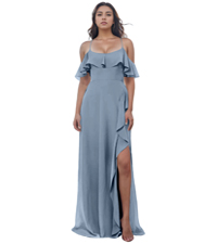 Cold Shoulder bridesmaid dresses A-Line Tiered Skirt Chiffon Pleated Formal Evneing Party Gown