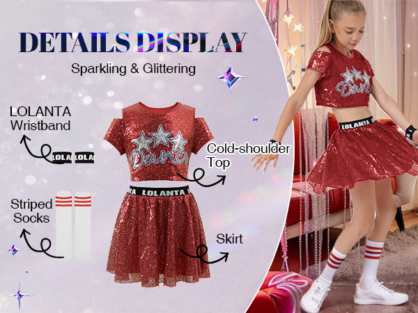 red sequin skirt set