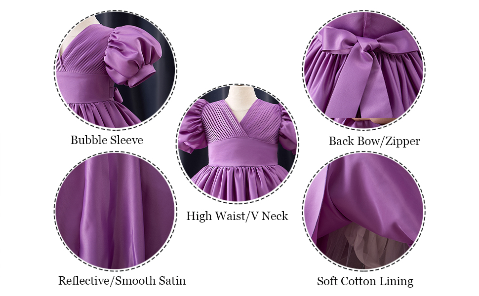 Toddle Girl Dress Vintage Satin High Waist Wedding Prom Party Maxi Long Dress Purple 3-14T