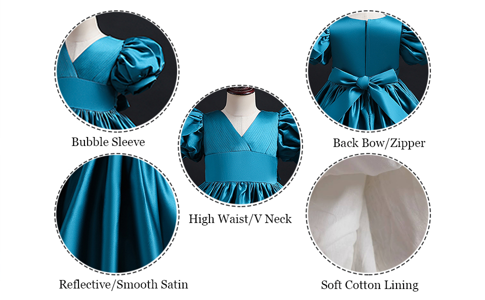 Toddle Girl Dress Vintage Satin High Waist Wedding Prom Party Maxi Long Dress Blue 3-14T