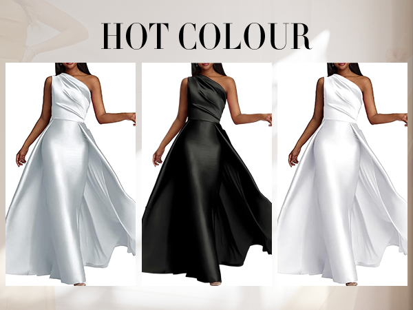 Satin Formal Dress for Women One Shoulder Mermaid Floor Length Evening Prom Gowns 