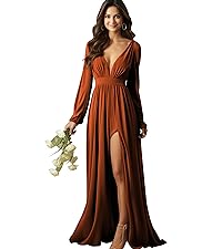 Burnt Orange Chiffon Bridesmaid Dresses with Sleeves for Wedding Long Evening Dresses Formal