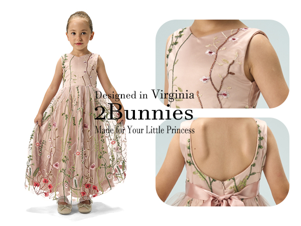 2Bunnies Embroidered Tulle Girl Dress in Pink