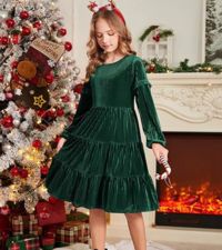 Girls Velvet Tiered Dress