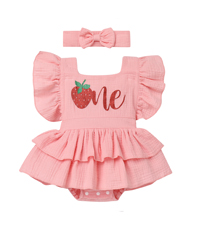 Strawberry First Birthday Outfit Girl