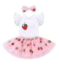 Strawberry First Birthday Outfit Girl