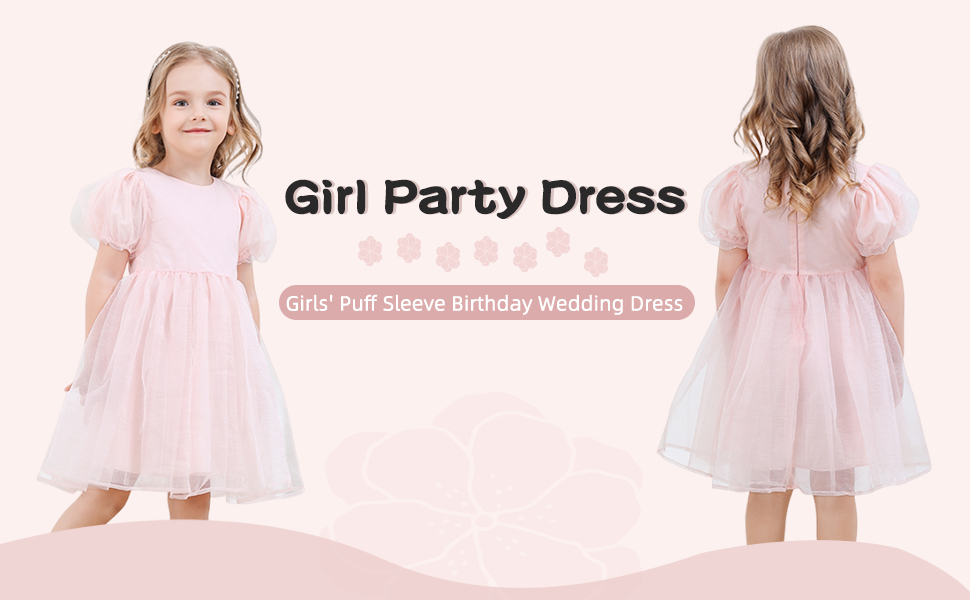 girls Puff Sleeve Dress have white and pink you choose, and adds a girls sweetness and playfulness