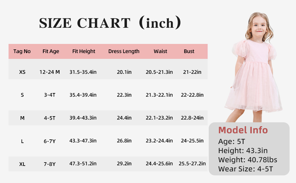 Choose the tea party dress for your girl with your size chart!