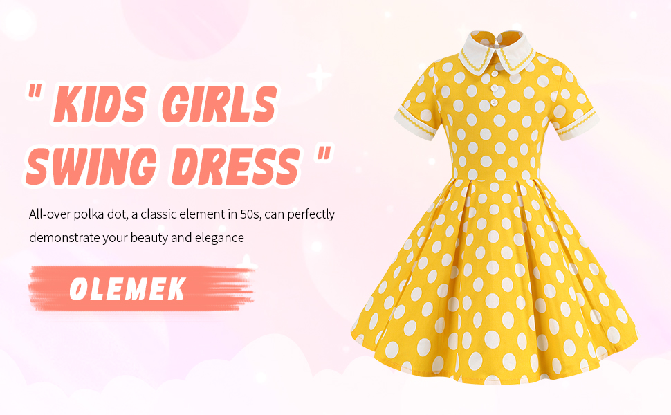 Kids Girls Vintage Polka Dot 50''s Girls Dress