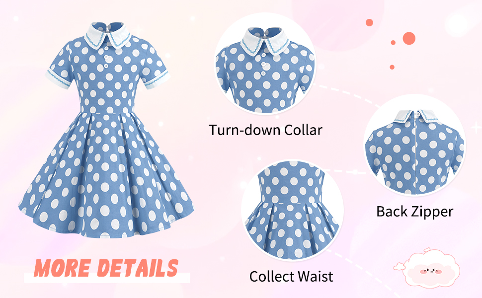 Kids Girls Vintage Polka Dot 50''s Girls Dress