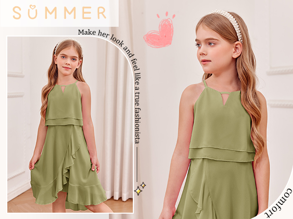 Girls Halter Neck Chiffon Dress Wedding Elegant Party Gown 5-14 Years