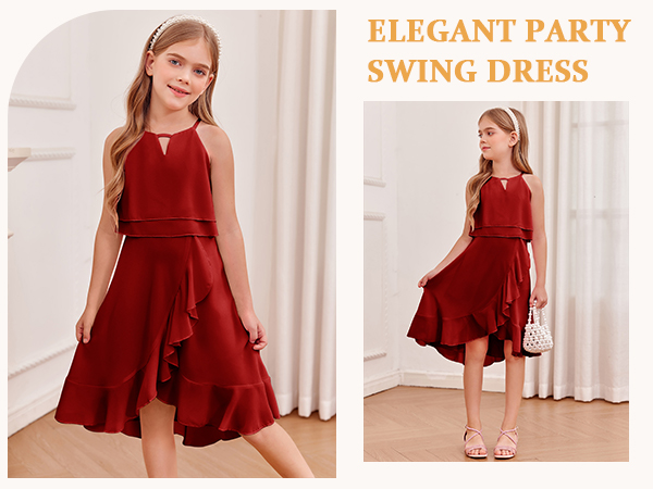 Girls Halter Neck Chiffon Dress Wedding Elegant Party Gown 5-14 Years