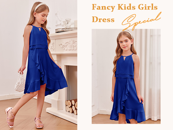 Girls Halter Neck Chiffon Dress Wedding Elegant Party Gown 5-14 Years