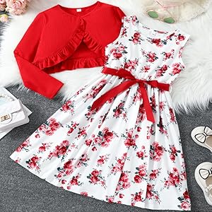 girls straps dress with ruffle cardigan