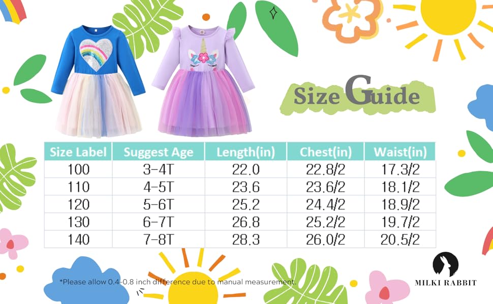 tutu dress size chart