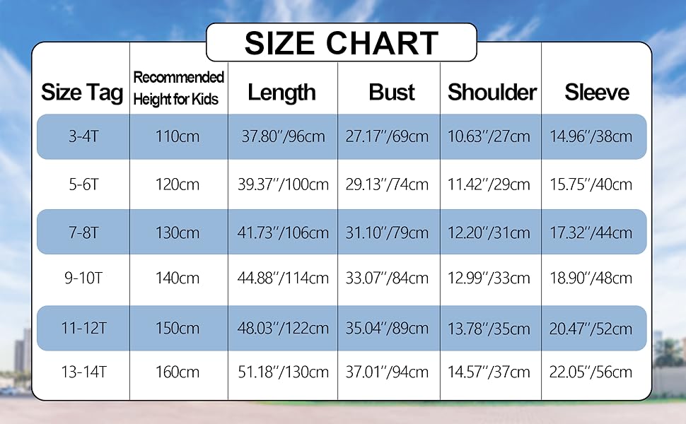 Size Chart for Girls Islamic Abaya Dress Robe