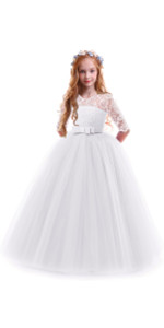 3/4 Sleeves Flower Girl Lace Dress