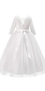 3/4 Sleeves V-backless Flower Girl Lace Dress