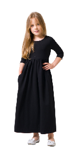 QPANCY Little Girls Black Maxi Dresses Half Sleeve Ankle Length Solid Dress with Pocket