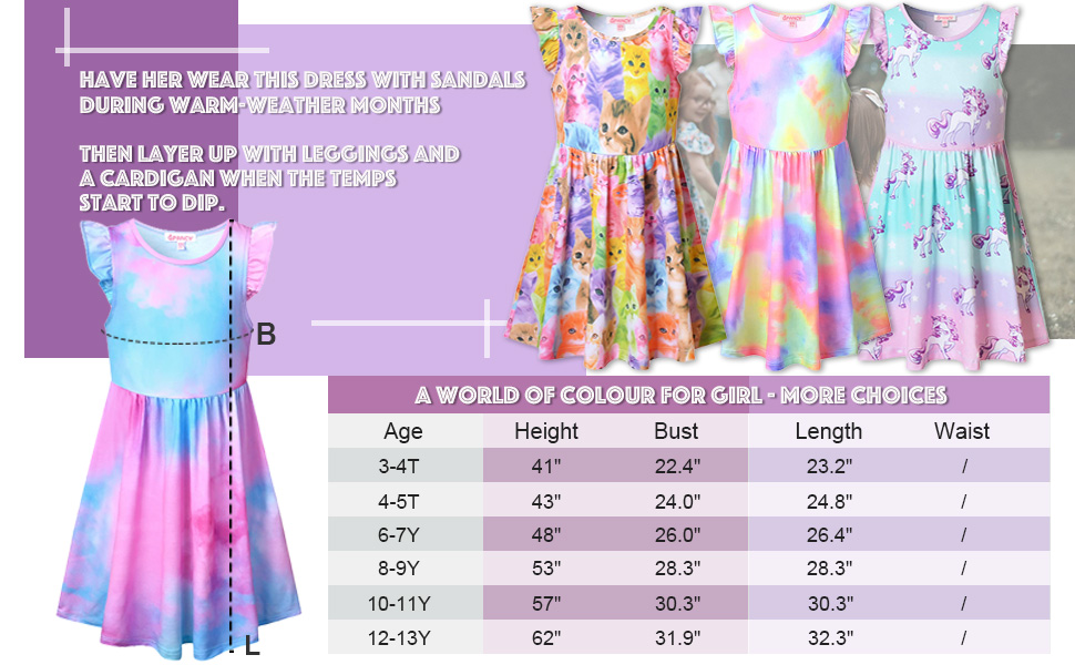 Girls Unicorn Dresses Summer Flutter Sleeve Rainbow Party Clothes for Kids … 