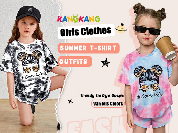 Girls Clothes Cool Girl Tie Dye Short Sleeve Tops Shorts Kids Clothes Girls Summer T-shirt Outfits