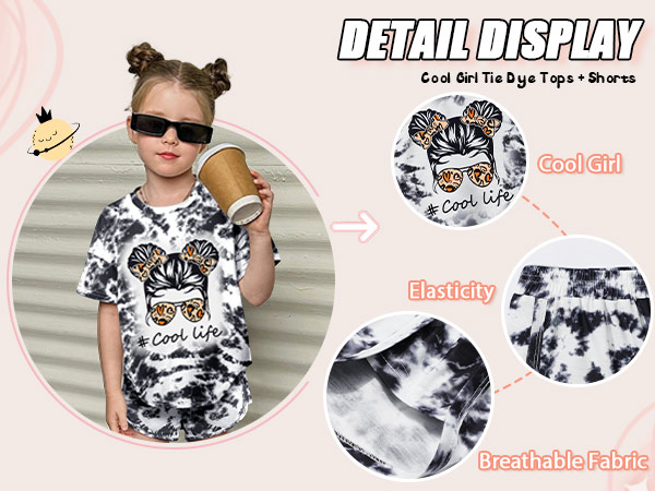 Girls Clothes Cool Girl Tie Dye Short Sleeve Tops Shorts Kids Clothes Girls Summer T-shirt Outfits