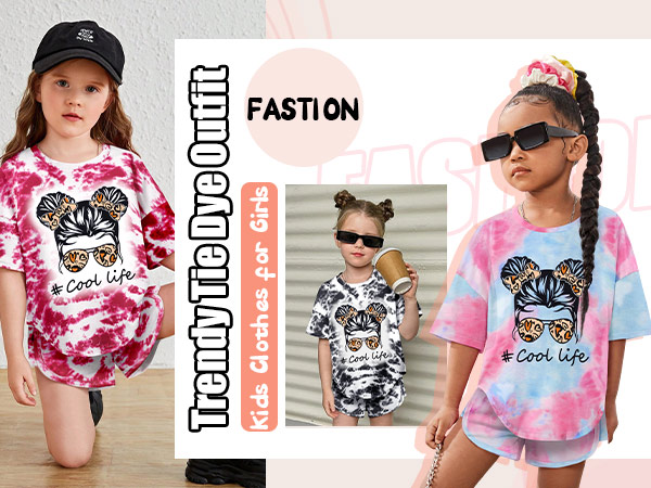 Girls Clothes Cool Girl Tie Dye Short Sleeve Tops Shorts Kids Clothes Girls Summer T-shirt Outfits