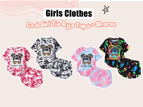 Girls Clothes Cool Girl Tie Dye Short Sleeve Tops Shorts Kids Clothes Girls Summer T-shirt Outfits