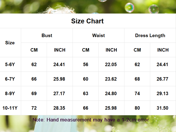 girl summer dress size chart