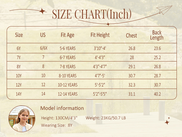 girls dress size chart