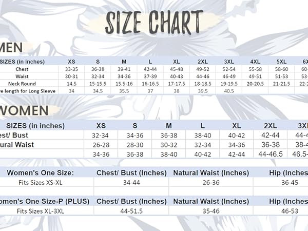 Men &amp; Women Size Chart