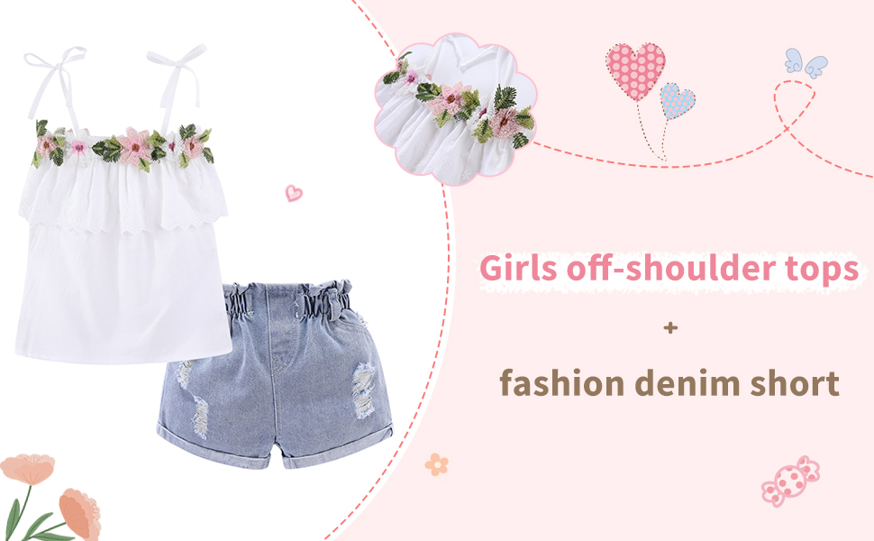 girls denim shorts set