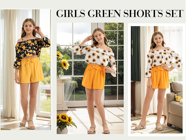 Girls sunflower crop top short set 