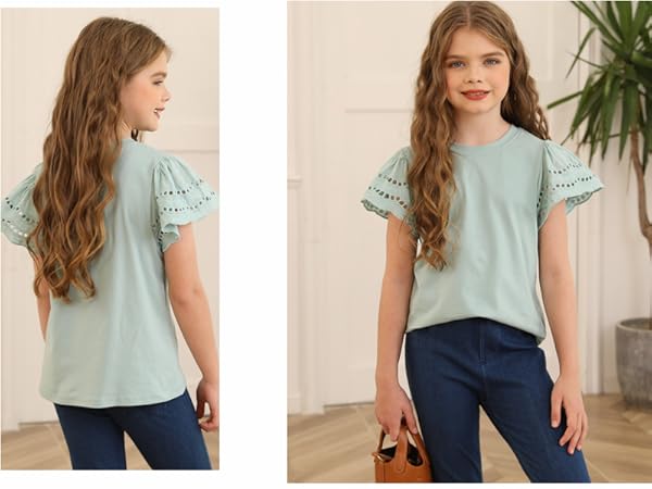 tween girl solid short sleeve shirt blouse tops clothes clothing size 4 5 6 7 8 9 10 11 12 13