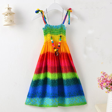 Sleeveless Rainbow Beach Sundress with Necklace