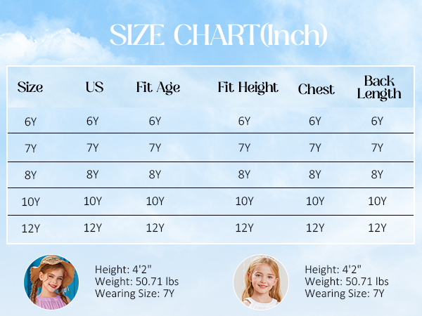 Girls formal dress size chart