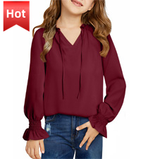 Girls V Neck Chiffon Blouses