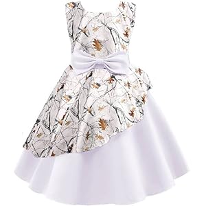 Snowfall Camo and Satin Wedding Guest Flower Girl Dress