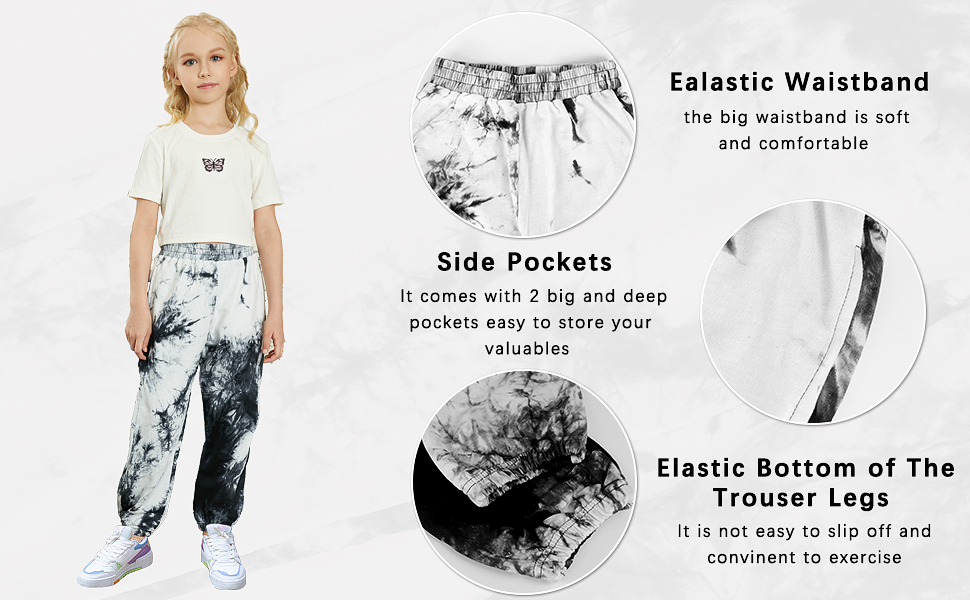 girls sweatpant tie dye design loos active pants fit for girls age 6-11 years