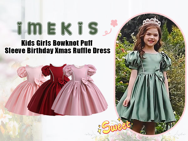 toddler girls bowknot puff sleeve dress