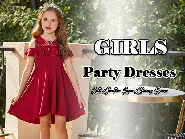 Arshiner Girls Dress Summer Ruffle Cold Shoulder Lace Splicing A Line Vintage Party Dresses