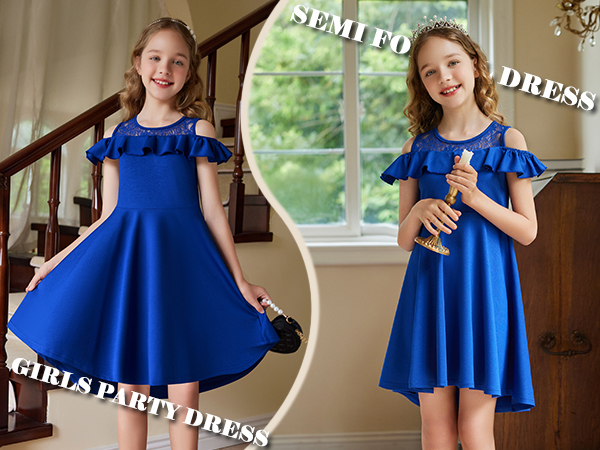 Arshiner Girls Dress Summer Ruffle Cold Shoulder Lace Splicing A Line Vintage Party Dresses