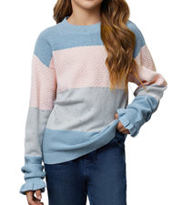 tween girl multicolor sweater fall long sleeve tops kid ruffle pullover clothes size 7-8 10-12