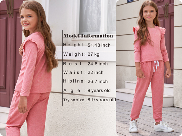 tween girl fall spring long sleeve outfit solid sets two piece size 4 5 6 7 8 9 10 11 12 13