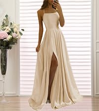 satin prom dresses for women 2024 champagne bridesmaid dress formal gowns evening dress with slit