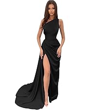 One Shoulder Mermaid Prom Dress 2024 with Train Pleates Wrap Long Formal Evening Gowns with Slit